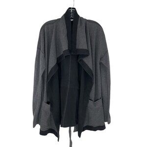James Perse Cardigan Sz 3 Large Gray Pockets Belt‎ Open Front Draped Cotton USA